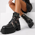 High Heel Thick Sole Belt Buckle Camouflage Low Cut Women's Boots Fashionable Large Made to order, ships in 7 days