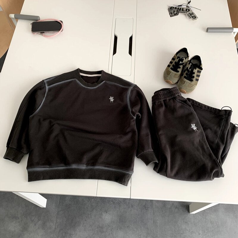 Embroidered knitted sweatshirt and pants two-piece set