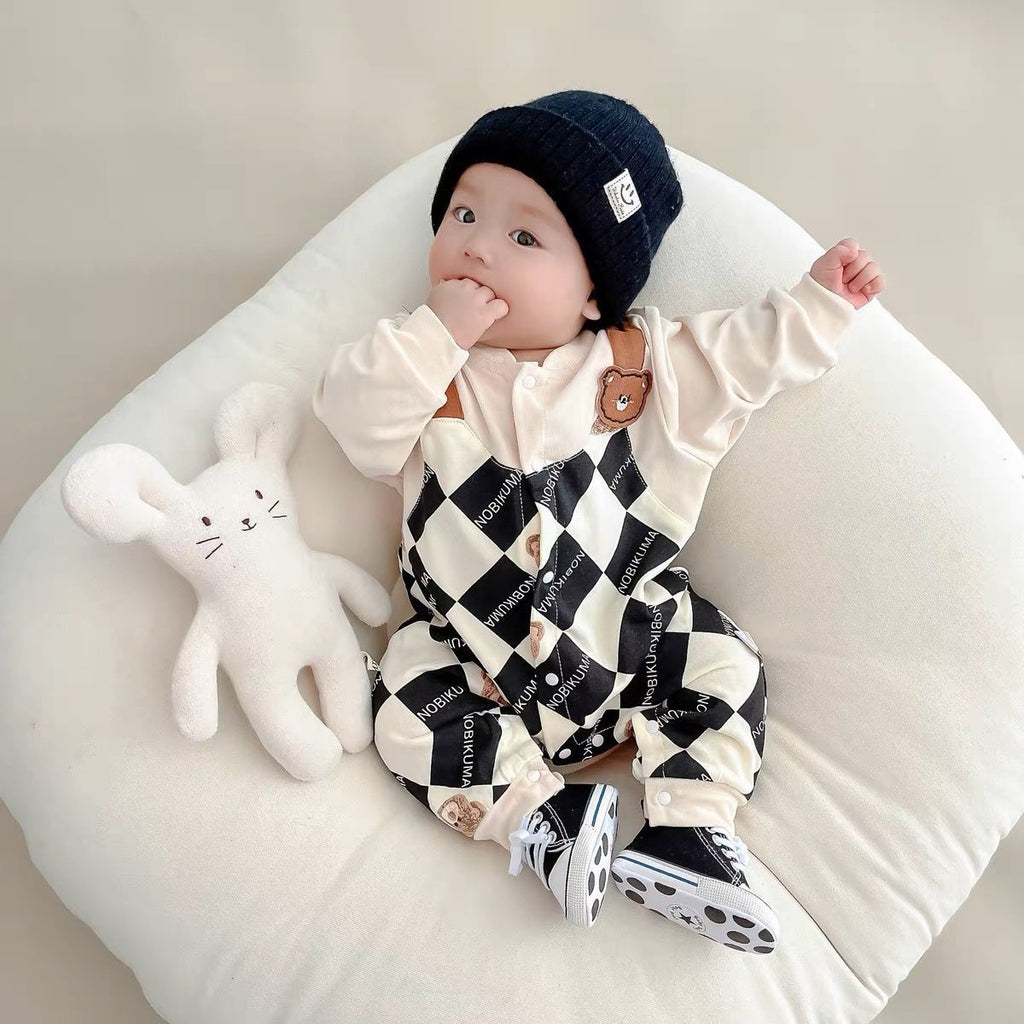 Boys' Faux Two-Piece Long Sleeve Romper Outfit