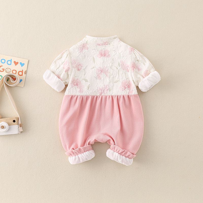 Baby Girl Long Sleeve Romper Two-Layer Bodysuit for Newborn Infant Outerwear