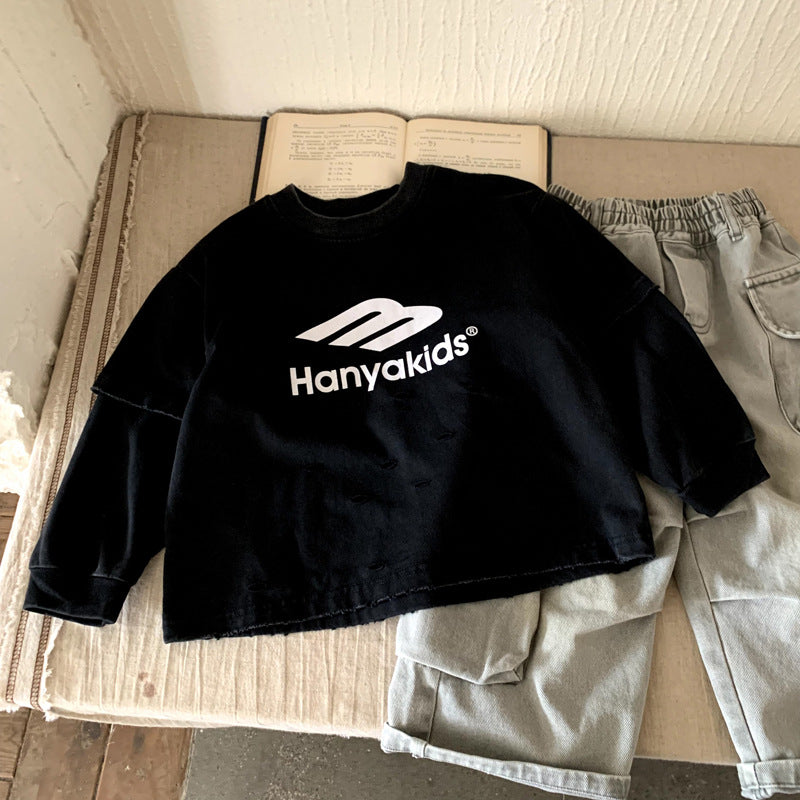 Boys' autumn outfit vintage letter versatile base shirt