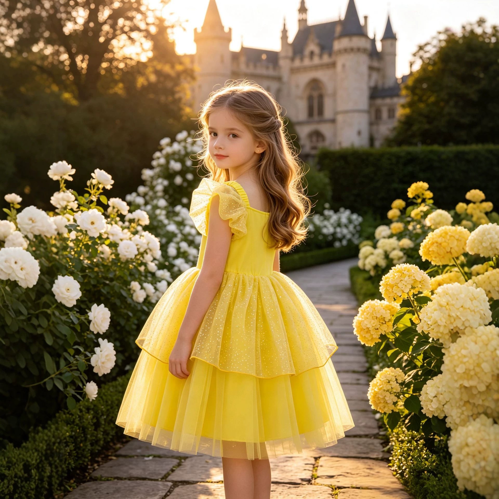 Cinderella Princess Dress for Girls, Children's Tulle Ball Gown, Beauty and the Beast Inspired Costume, Birthday Party Dress