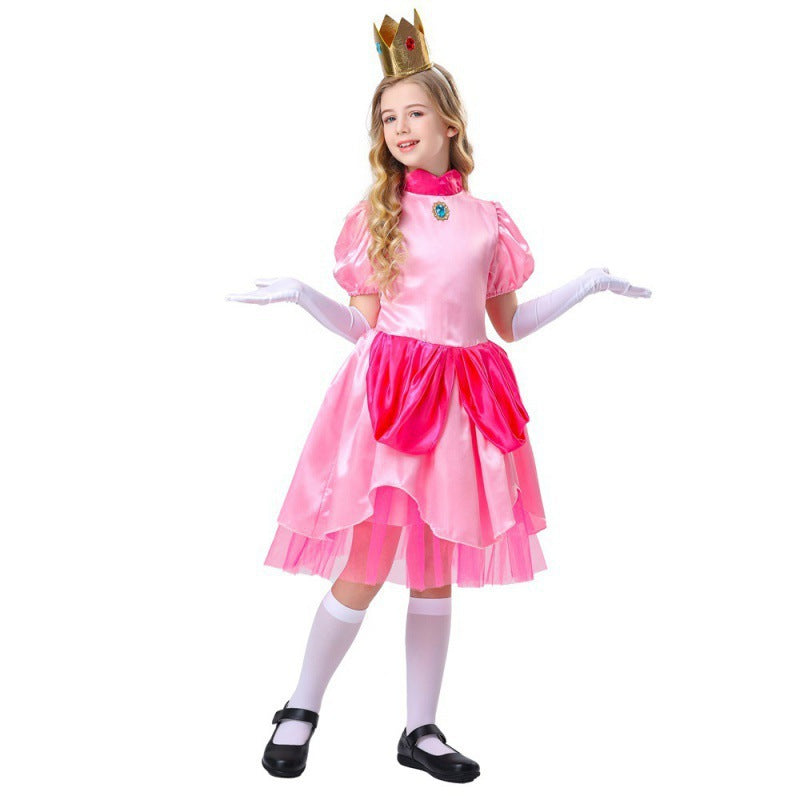 Halloween Kids Pink Princess Dress Costume for Girls Role Play Stage Performance Cosplay Outfit
