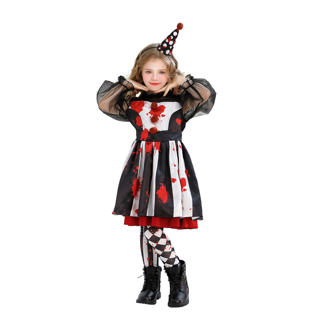 Halloween Kids Costume Clown Outfit Circus Party Funny Dress for Girls Carnival Performance Dress