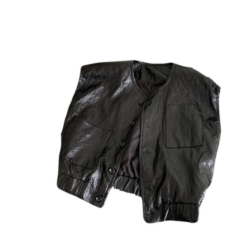 Boy's vest children's black leather jacket female baby