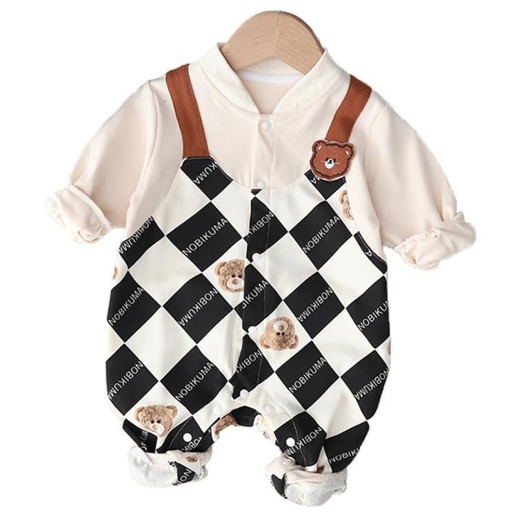 Boys' Faux Two-Piece Long Sleeve Romper Outfit