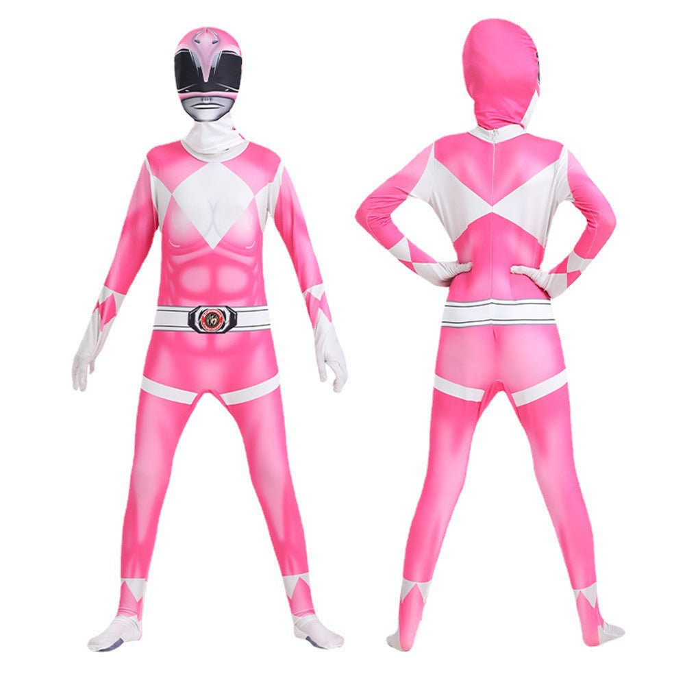 Dino Team Bodysuit Cosplay Costume Full Coverage Elastic Printed Suit Halloween Stage Performance Outfit