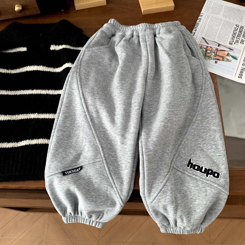 Boys' plush casual thick pants