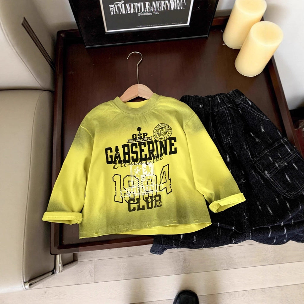 Printed top children's round neck loose hoodie long sleeved
