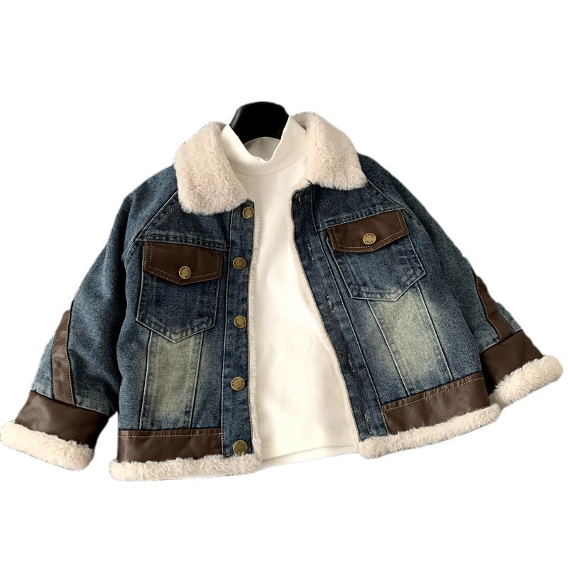 Children's Velvet Thickened Pie Overcomes Girls' Cowboy Top Winter