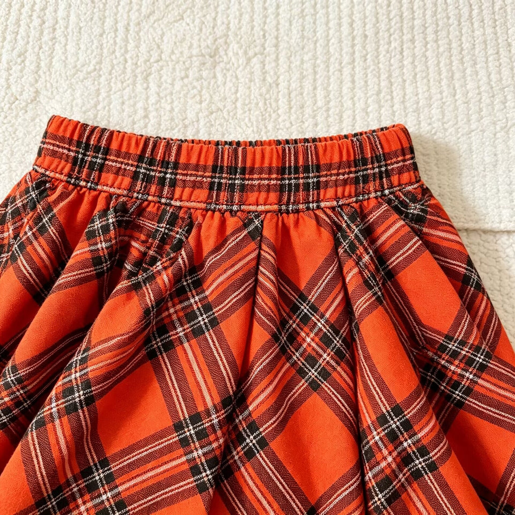 Children's Set Wholesale Factory Girls Halloween Pumpkin Hoodie Plaid Skirt Two-Piece Set Kids Autumn Outfit