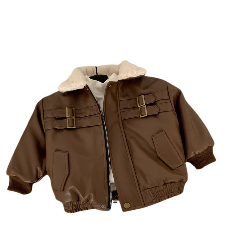 Boys' leather jacket for autumn and winter