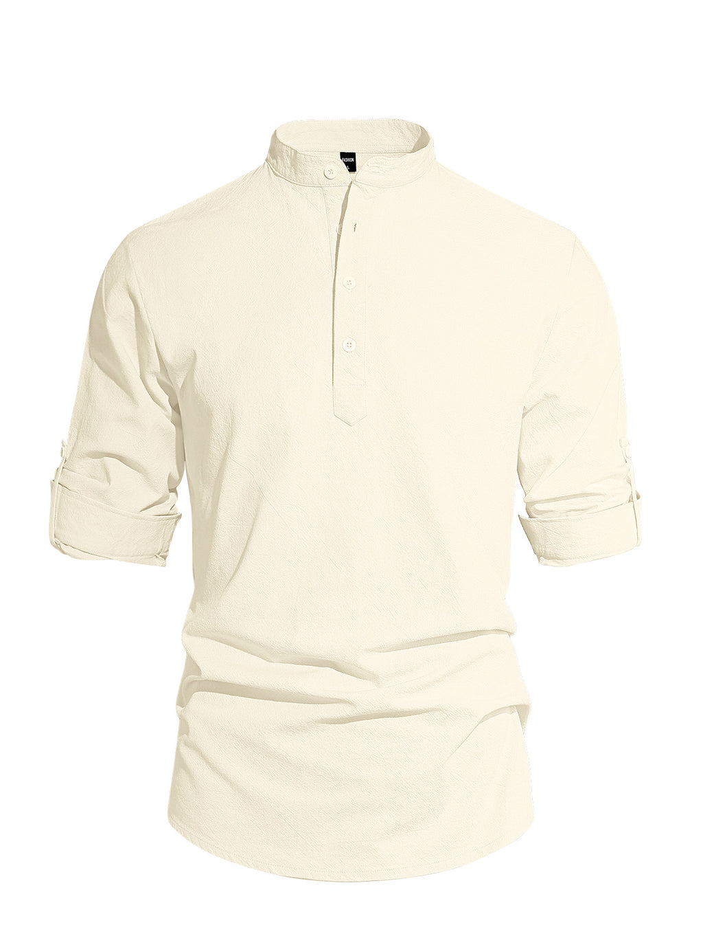 Men's Cotton Linen Henley Collar Solid Color Lightweight Long Sleeve Button-Down Shirt