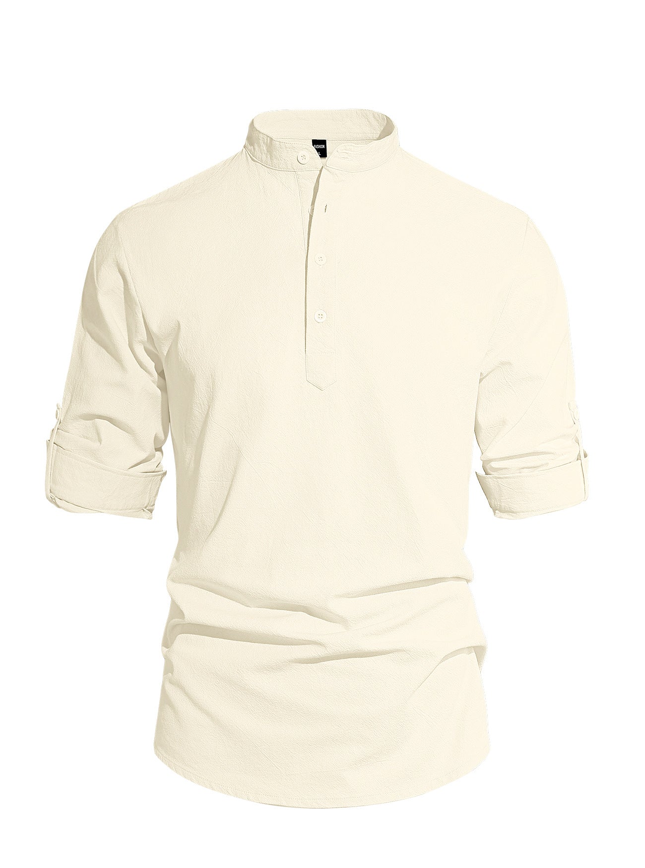 Men's Cotton Linen Henley Collar Solid Color Lightweight Long Sleeve Button-Down Shirt