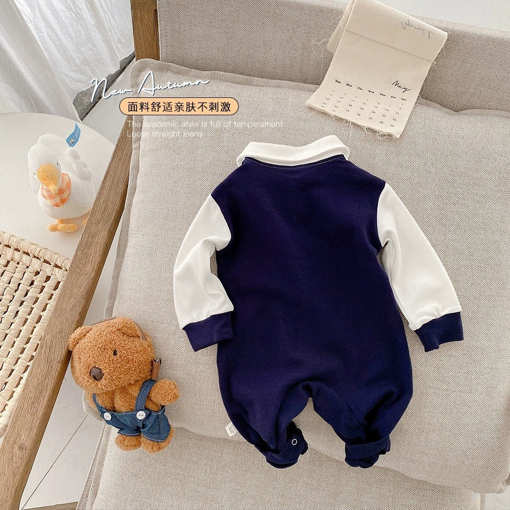 Onesie, Cute and Adorable Baby Outfit,Turn-down Collar, Trendy Crawling Suit