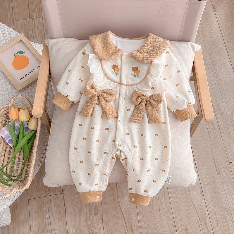 Baby  Romper, Sweet Girl Baby, Cute Princess Look, Stylish Outing Double-Layered Crawler Suit