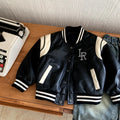 Boys' contrasting color children's leather jacket baseball uniform