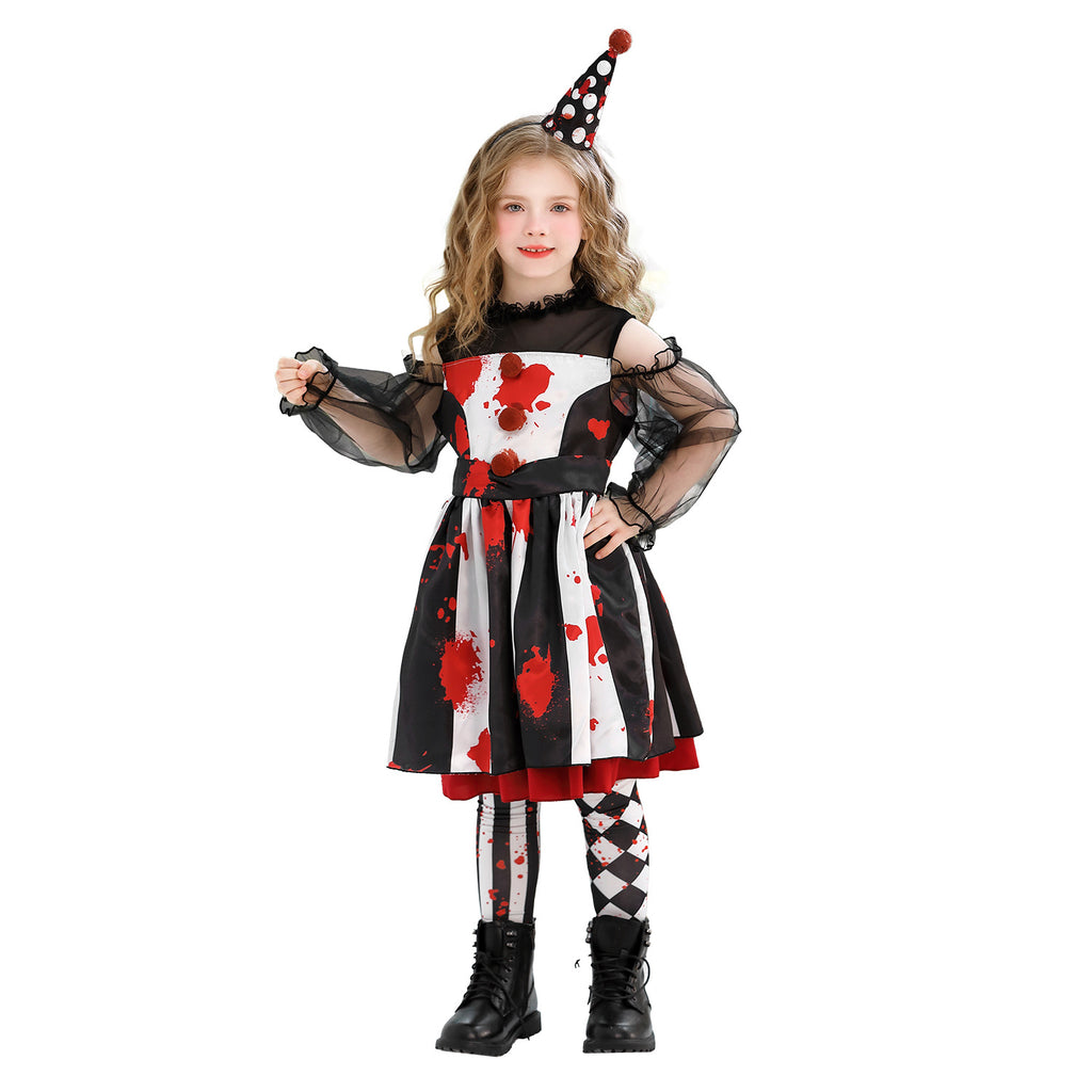 Halloween Kids Costume Clown Outfit Circus Party Funny Dress for Girls Carnival Performance Dress