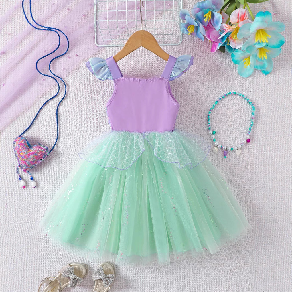 Girls' Sleeveless Mesh Dress with Sequins, Sweet Summer Princess Dress for Kids