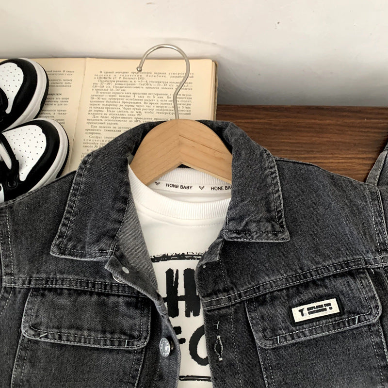 Boys' denim vest three piece set for spring and autumn