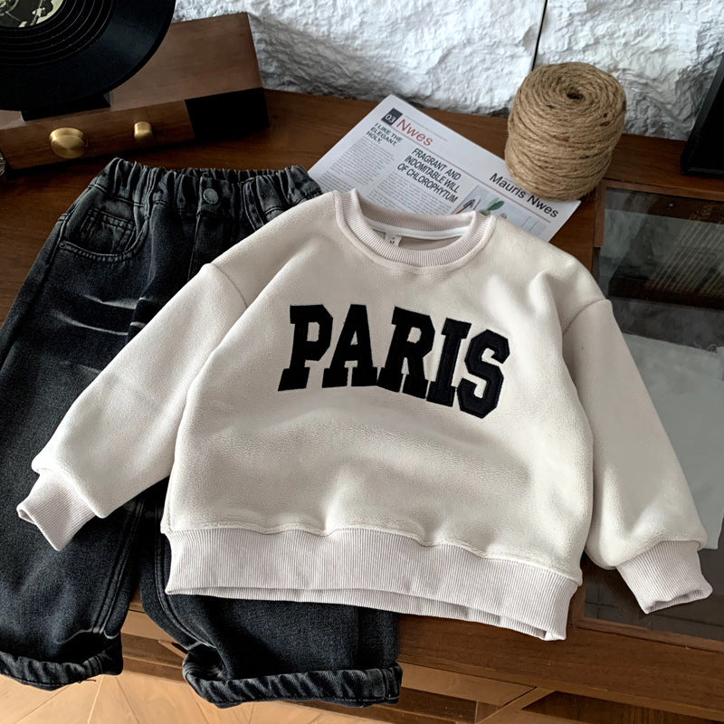 One piece fleece hoodie versatile top for children