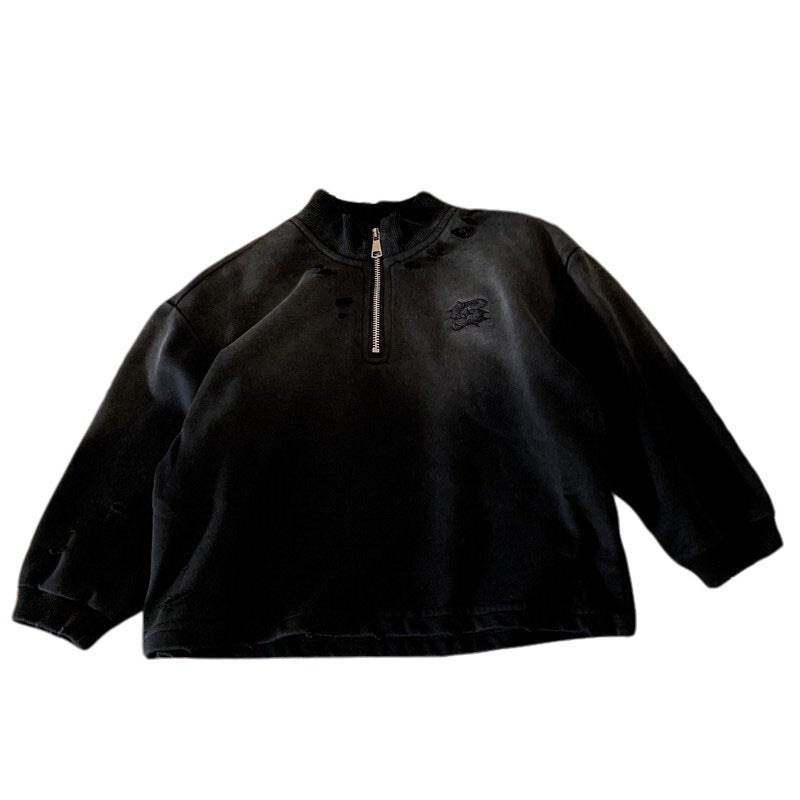 Round neck ripped top for casual and versatile children's clothing