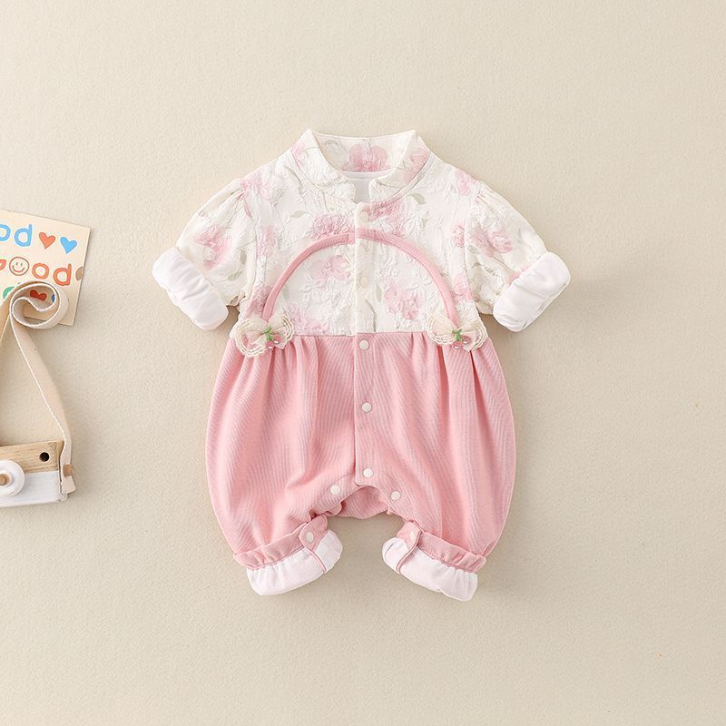 Baby Girl Long Sleeve Romper Two-Layer Bodysuit for Newborn Infant Outerwear
