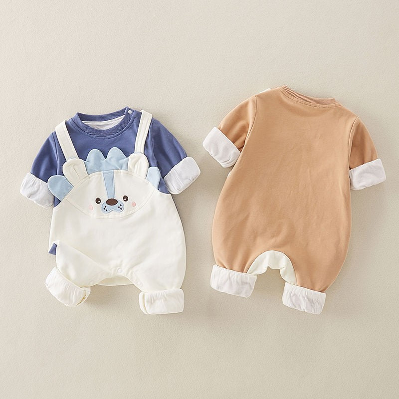 Baby Cute Cartoon Double-Layered Outing Romper for Full Moon