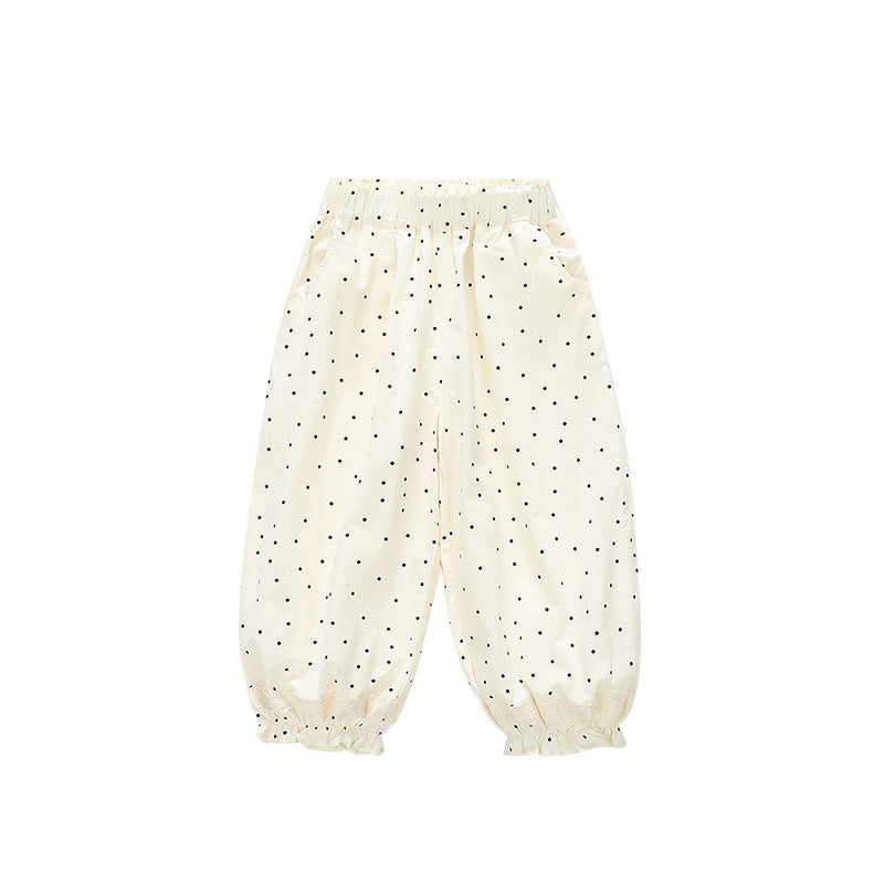 Children's Foreign Trade All-Over Print Dot Lace Pants  Girls' Versatile Casual Pants Kids