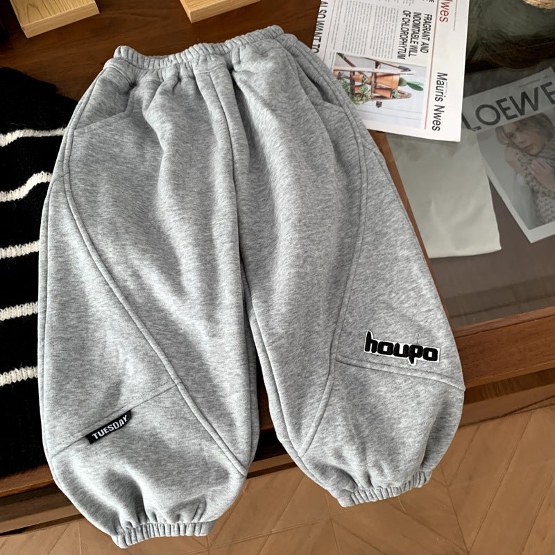 Boys' plush casual thick pants