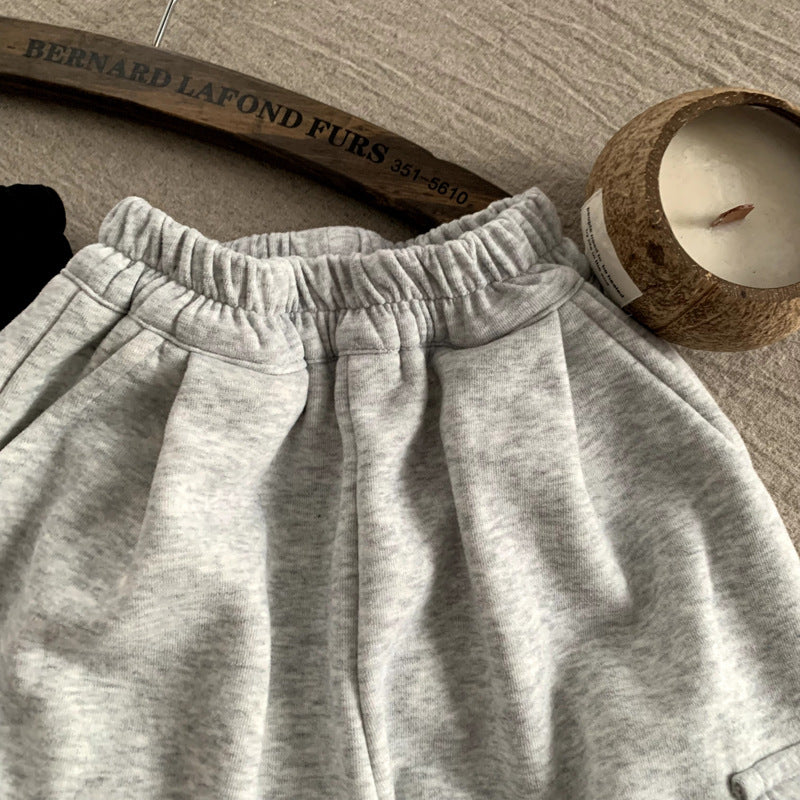 Female baby knitted cotton multi pocket work pants