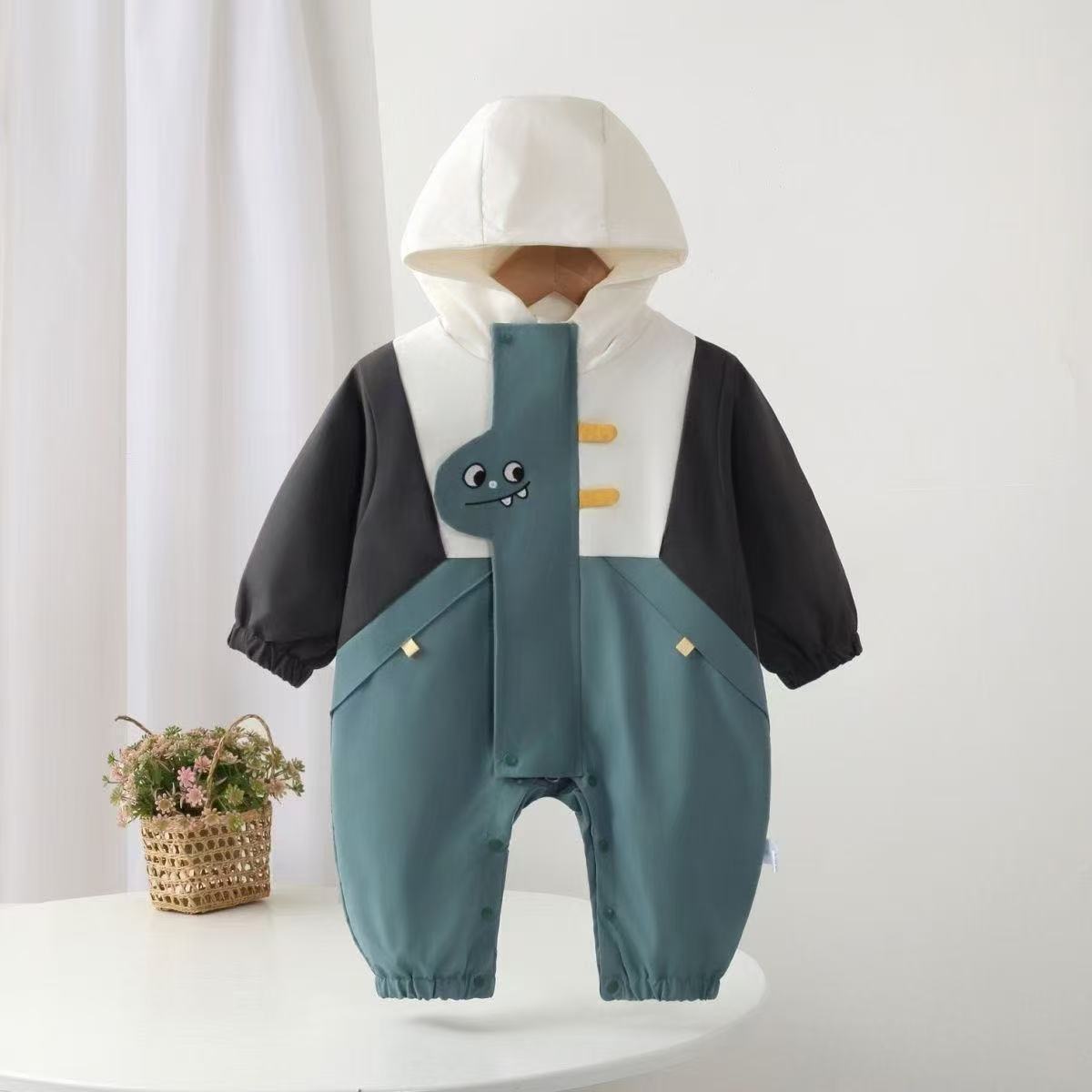 Baby Long Sleeve Overall, Boys Infant Double Layer Cute Cartoon Outdoor Romper