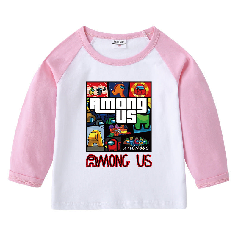 Children's T-shirt with round neck cartoon long sleeves