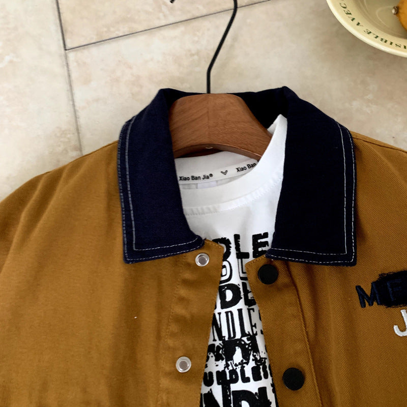 Flip collar jacket children's letter casual autumn top