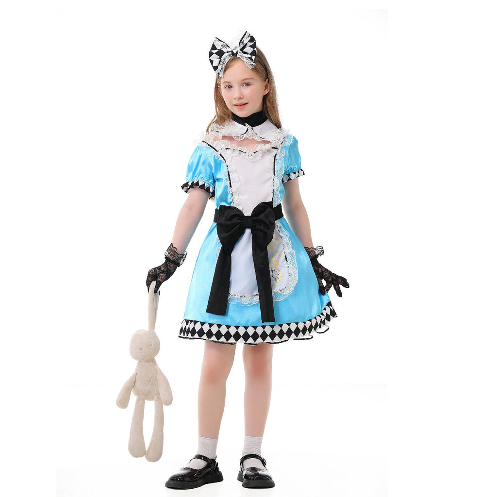 Alice in Wonderland Costume Cosplay Maid Dress for Kids - Sky Blue Lace Dress