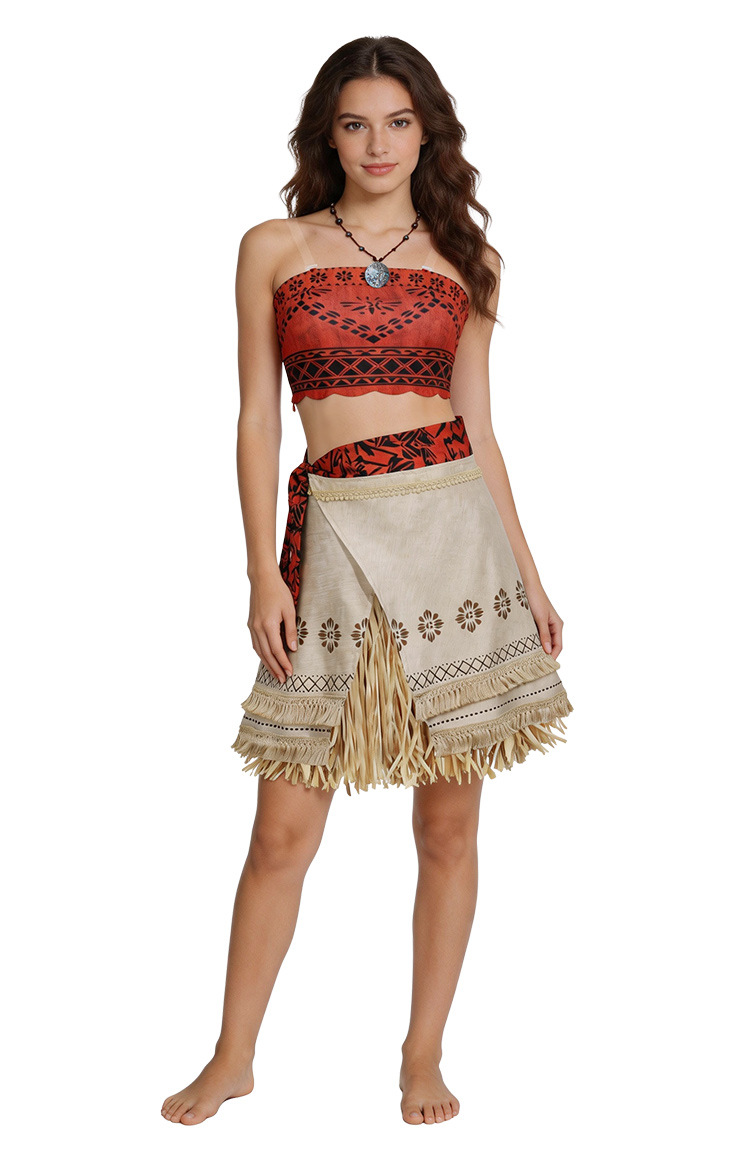 Moana Cosplay Costume Women's Anime Dress-Up Grass Skirt Set Halloween Performance Outfit