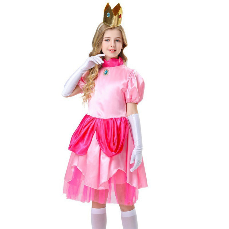Halloween Kids Pink Princess Dress Costume for Girls Role Play Stage Performance Cosplay Outfit