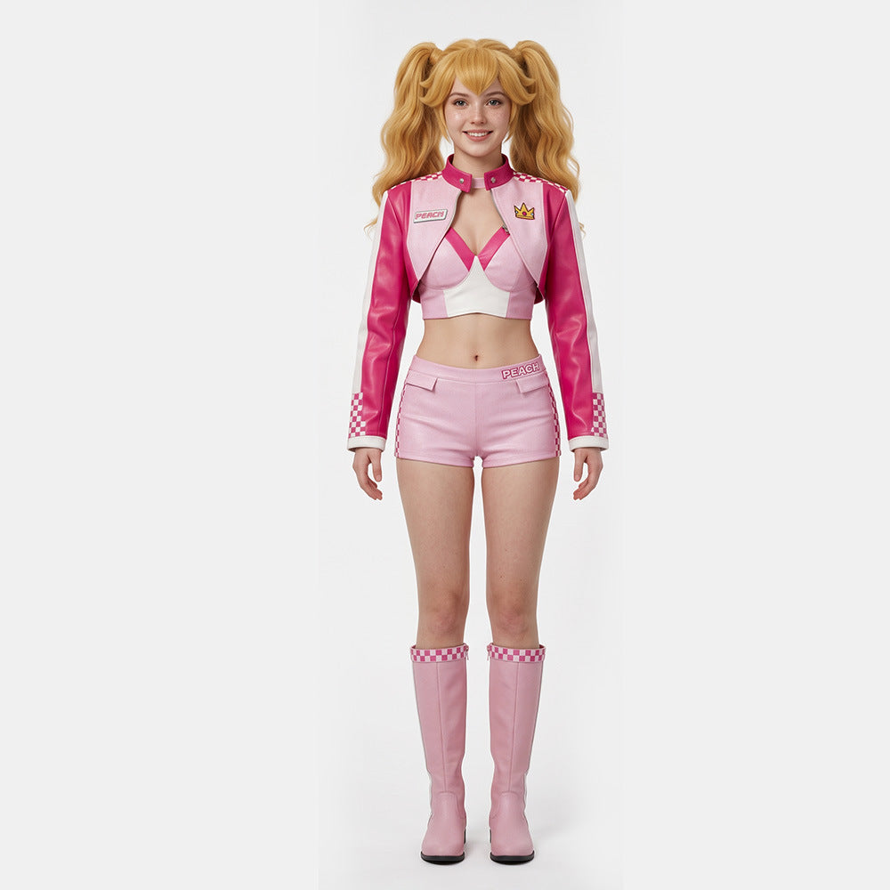 Princess Peach Cosplay Costume Super Mario Kart Outfit Cosplay Set for Party and Stage Performance