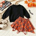 Children's Set Wholesale Factory Girls Halloween Pumpkin Hoodie Plaid Skirt Two-Piece Set Kids Autumn Outfit