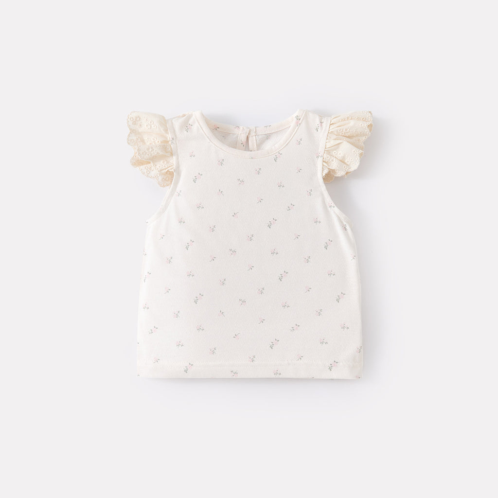 Infant Sweet Two-Piece Outfit with Fly Sleeves and Overall Design