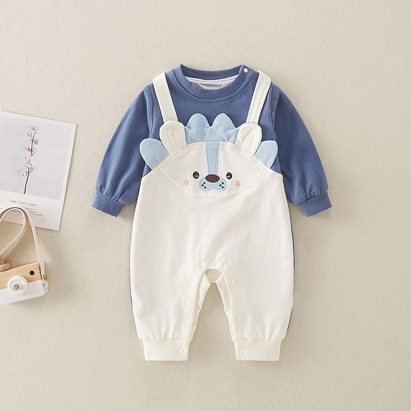 Baby Cute Cartoon Double-Layered Outing Romper for Full Moon