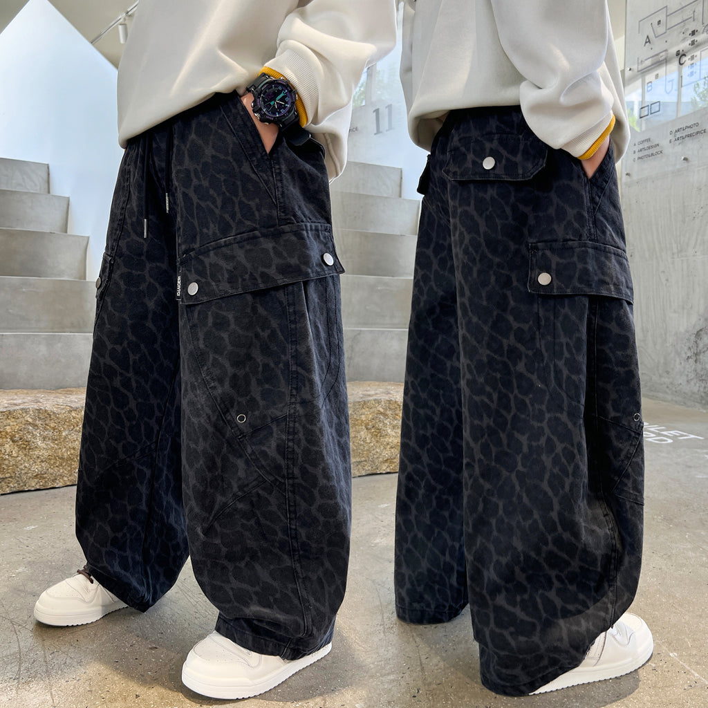 Boys'  Cargo Pants, Casual Street Style Straight Leg Wide Leg Trousers for Kids and Teenagers