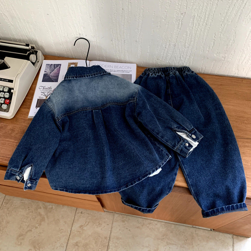 Children's Spring and Autumn Coat Baby Cowboy Two Piece Set