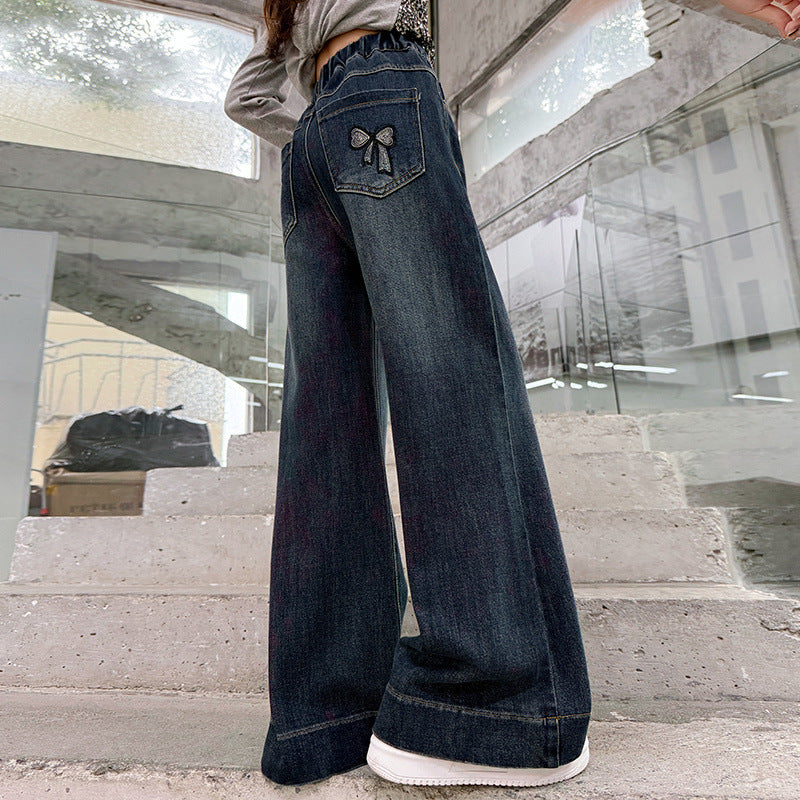 Casual Straight Leg Wide Leg Jeans Pants for Girls