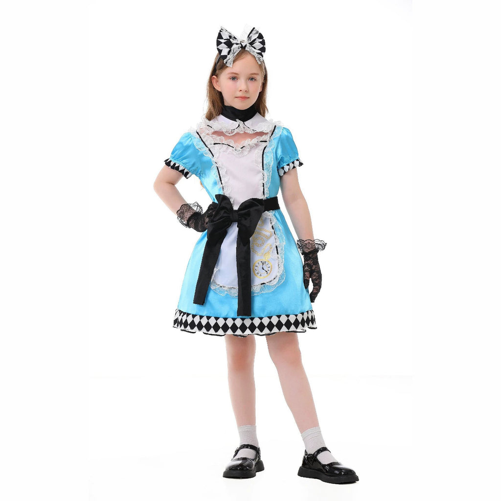 Alice in Wonderland Costume Cosplay Maid Dress for Kids - Sky Blue Lace Dress
