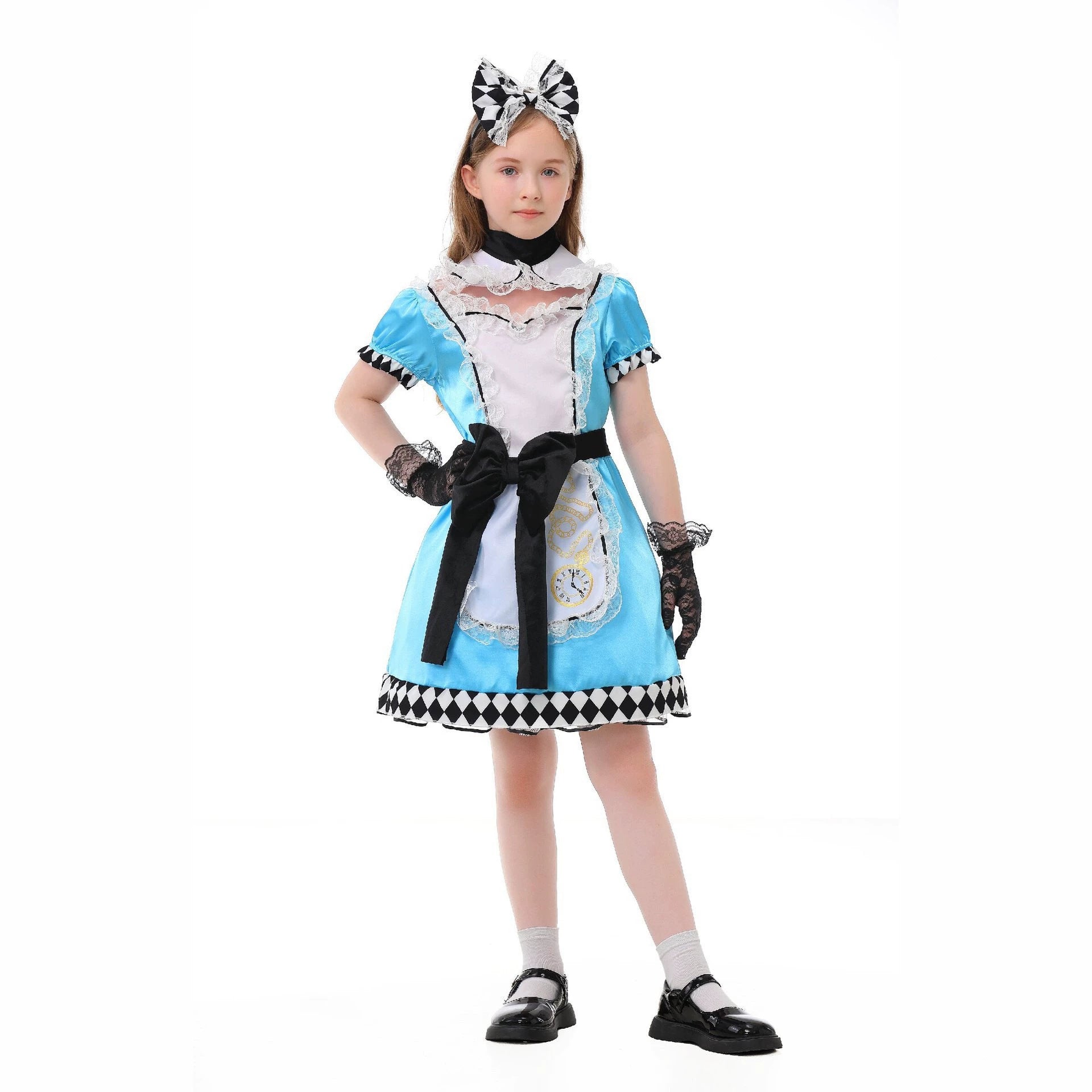 Alice in Wonderland Costume Cosplay Maid Dress for Kids - Sky Blue Lace Dress
