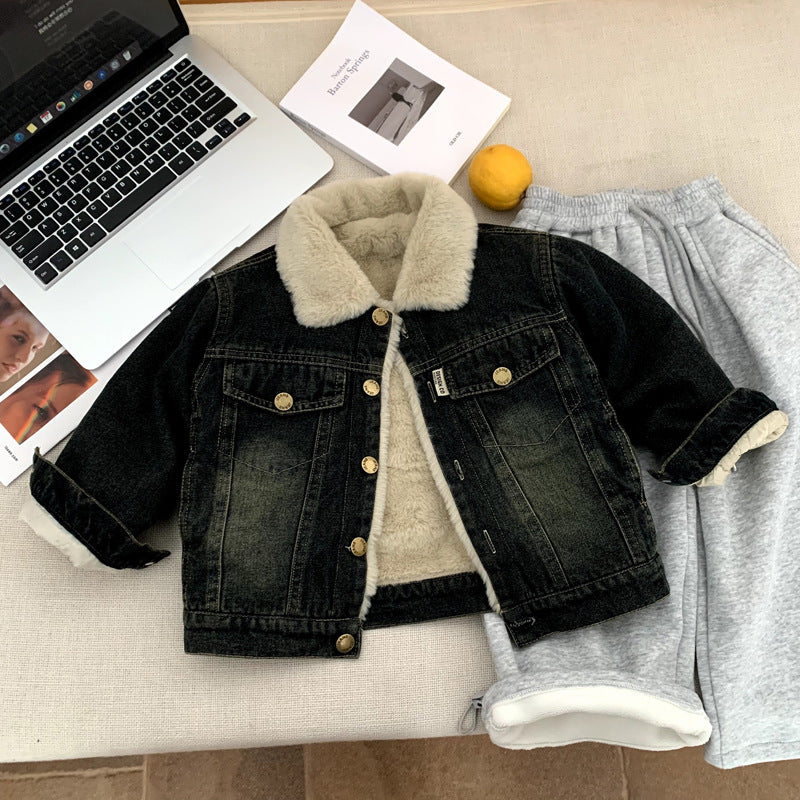 Children's denim jacket with fleece top boys' jacket