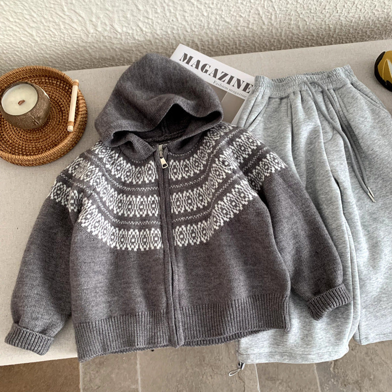 Children's knitted cardigan jacket for autumn and winter