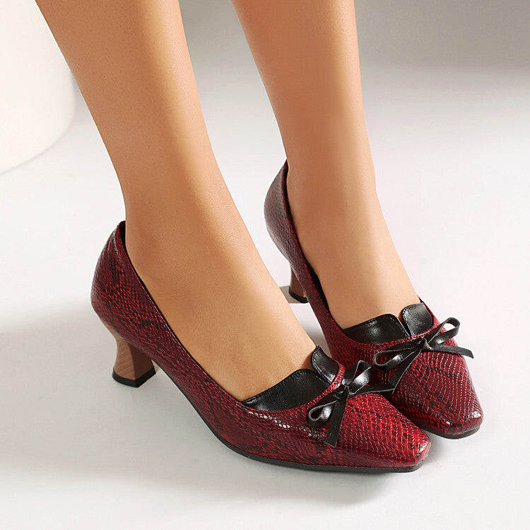 Zapatos Retro Leopardo con Tacón Alto y Moño – Mujer