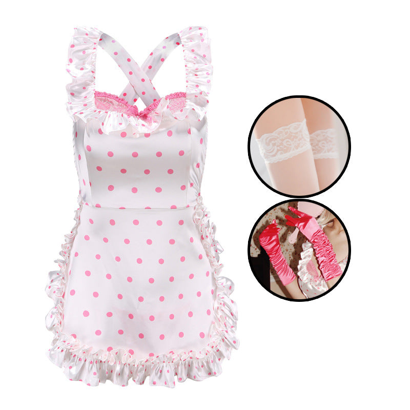 Sexy Lingerie 2024 New Sexy No Polo Dot Kitchen Apron Maid Dress Sexy Uniform cosplay Women